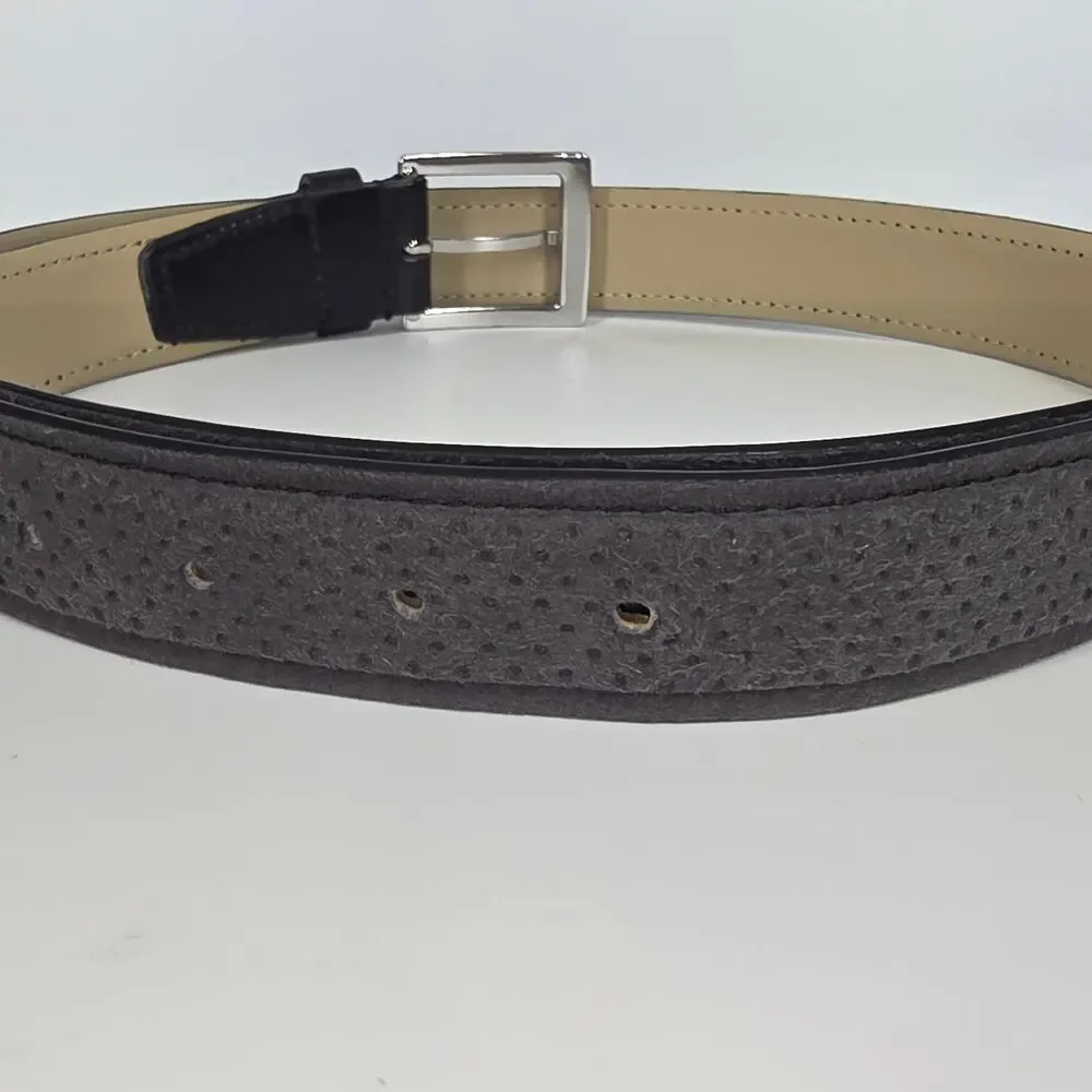 COLE HAAN PERFORATED SUEDE LEATHER BELT – GRAY – SILVER BUCKLE – MEN’S SIZE 36